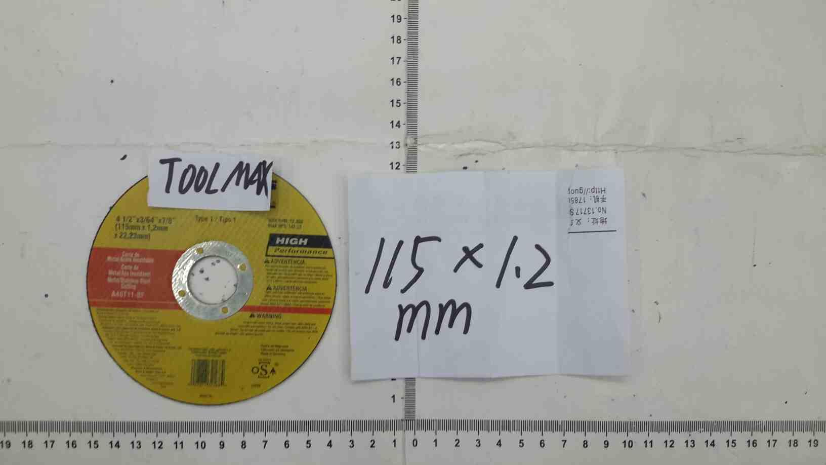 DISCO DE CORTE TOOLMAX 115 X 1.2MM