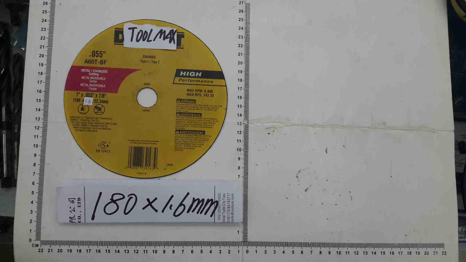 DISCO DE CORTE TOOLMAX 180 X 1.6MM